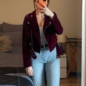 by the way. Burgundy Malaya Velvet Moto Jacket S